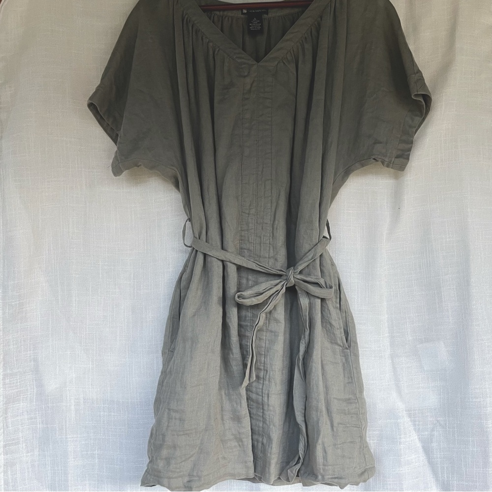 Valerie Bertinelli Linen Pocket Dress OliveGreen Belted - L